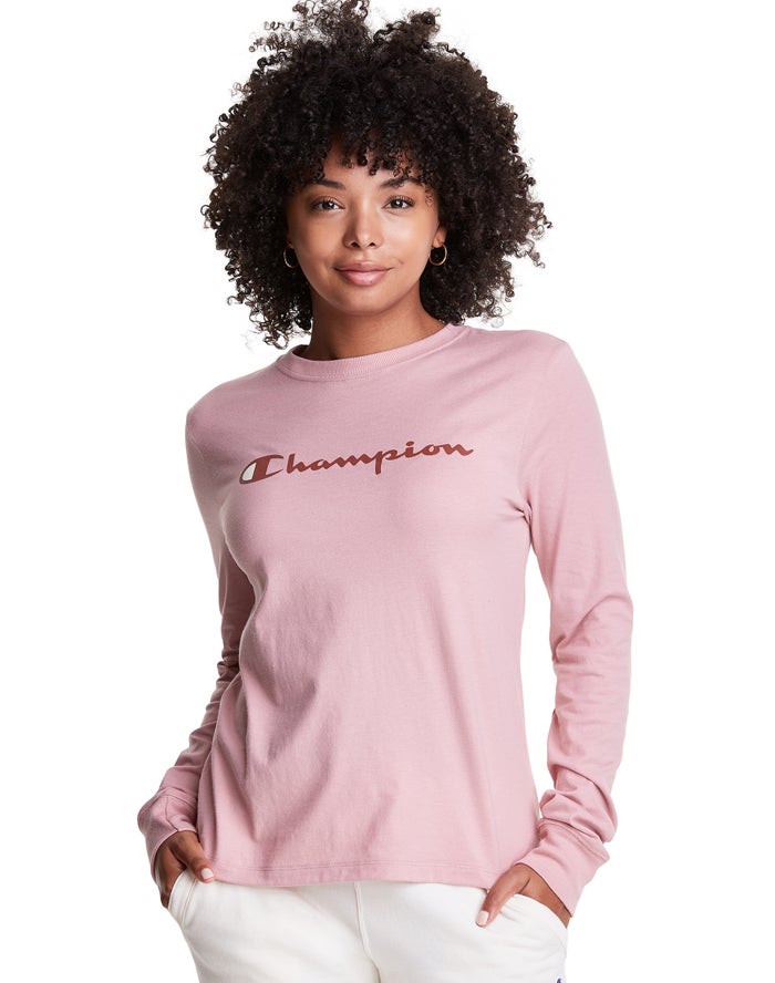 Camiseta Champion Mujer - Classic Long-Sleeve Script Logo ( Beige ) 1587462-BA